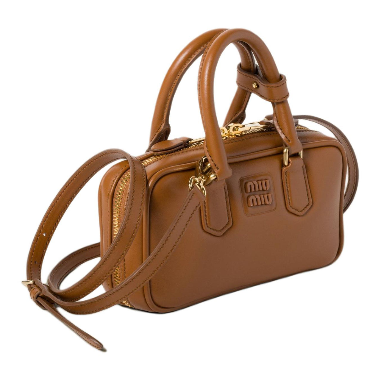 MIU MIU Arcadie Series Leather Shoulder Bag Crossbody Bag Handbag Mini Women's Cognac