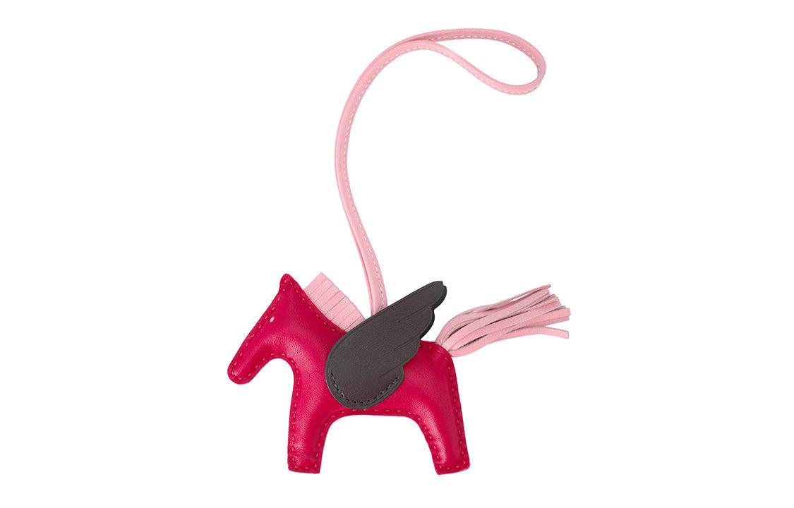 HERMES Leather Pendants Unisex Rose Red & Cherry Blossom Pink & Ebony