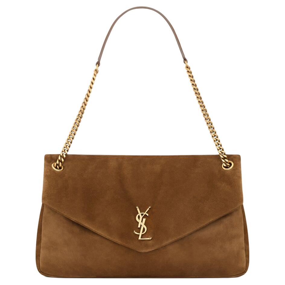 SAINT LAURENT Calfskin Shoulder Bag Tubas Women's Cognac