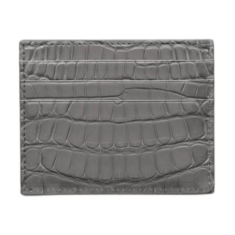 PRADA Crocodile Leather Card Holder Men's Light Gray