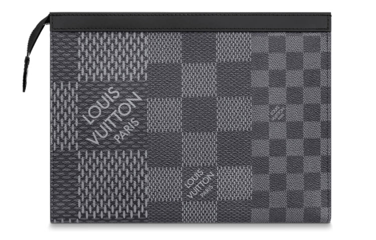LOUIS VUITTON Pochette Voyage Coated Canvas Cow Leather Patchwork Trim Clutches Toiletry Bags Men's Graphite