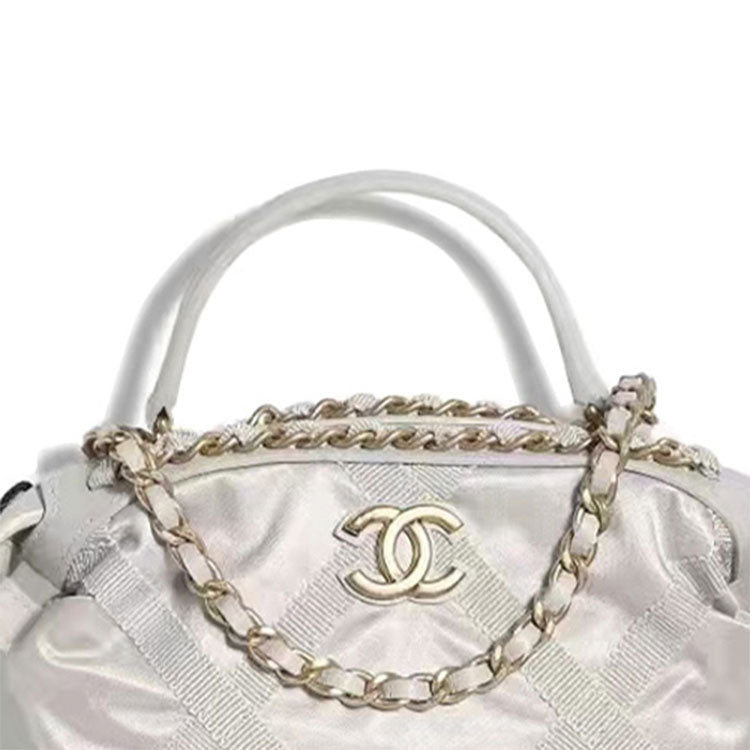 CHANEL Satin, Nylon Tote Bag, Shopping Bag, Handbag Women's Silver Gray