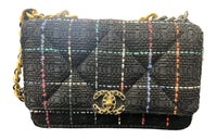 CHANEL 19Bag Cotton Twill Velvet Wallets Shoulder Bag Crossbody Bag Women's Black & Multicolor