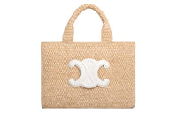 CELINE Cabas Thais Raffia With Calfskin Shoulder Bag Crossbody Bag Handbag Small Size Women's White & Natural