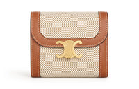 CELINE Canvas With Leather Wallet Women's Beige/Brown