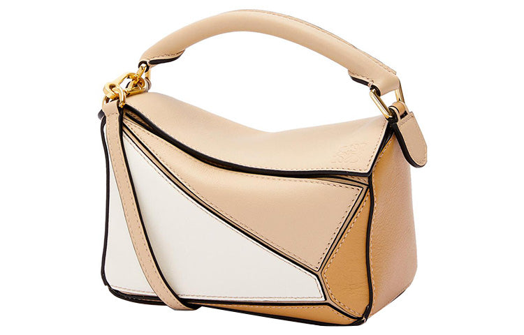 LOEWE Puzzle Classic Calfskin Puzzle Bag, Handbag, Shoulder Bag, Crossbody Bag Mini Women's Gray Beige/Soft White