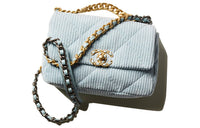 CHANEL 19Bag Corduroy Handbag Shoulder Bag Crossbody Bag Women's Light Blue