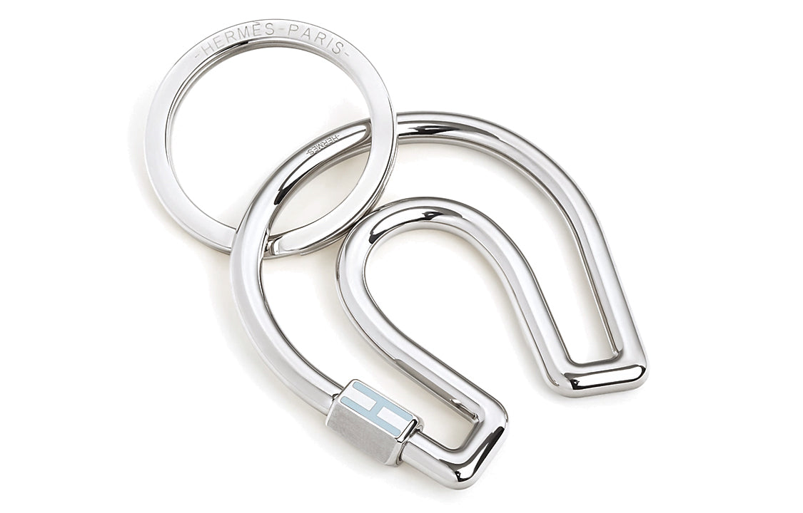 HERMES Keychain Unisex Silver/Sky Blue
