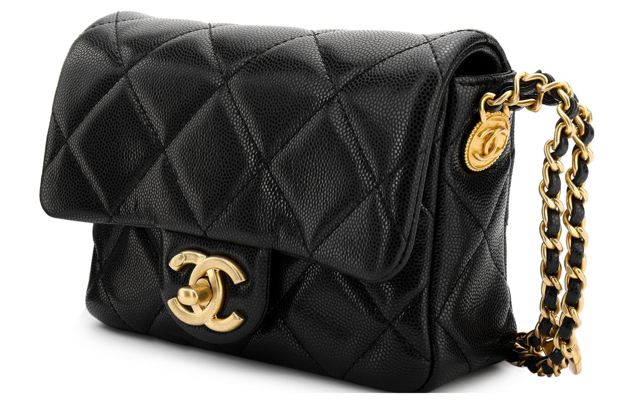 CHANEL Grain Embossed Cow Leather Shoulder Bag, Crossbody Bag Women's Black