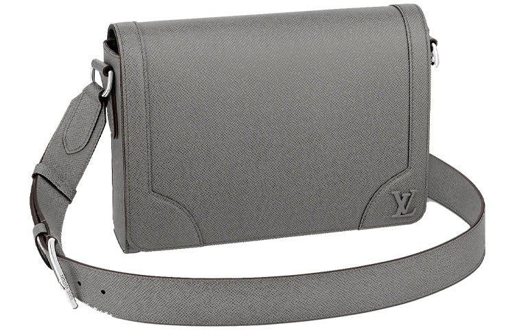 LOUIS VUITTON Embossed Cow Leather Messenger Bag, Shoulder Bag Men's Gray