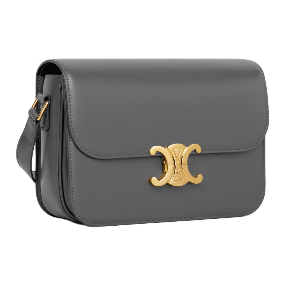 CELINE Shiny Calfskin Shoulder Bag Crossbody Bag Women's Smoke Black