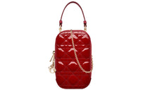 DIOR Lady Dior Patent Leather Cowhide Portable One Shoulder Crossbody Cell Phone Pouch Regular Women's Cherry Red