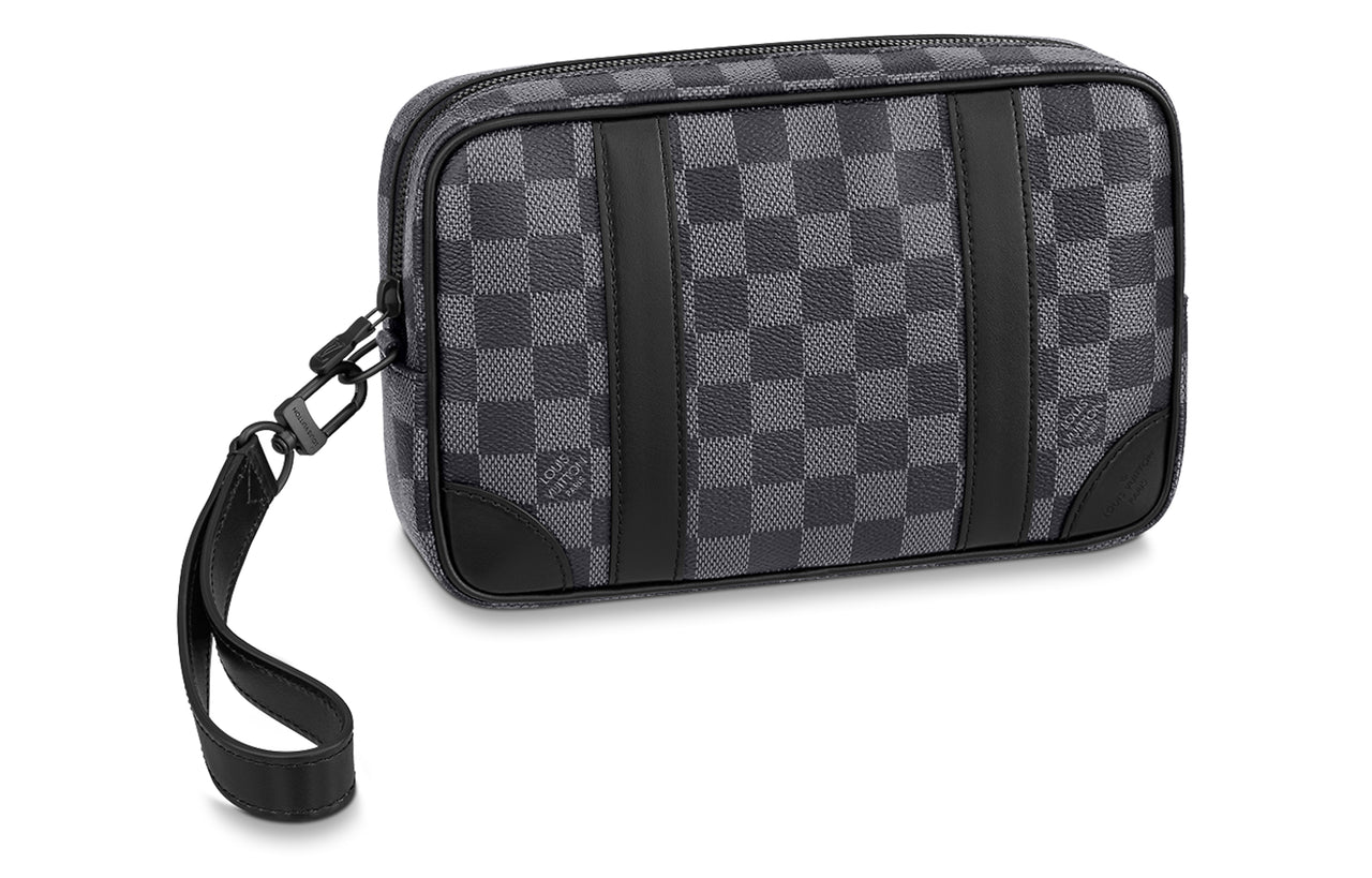 LOUIS VUITTON Graphite Canvas With Leather Clutch Men's Black/Gray