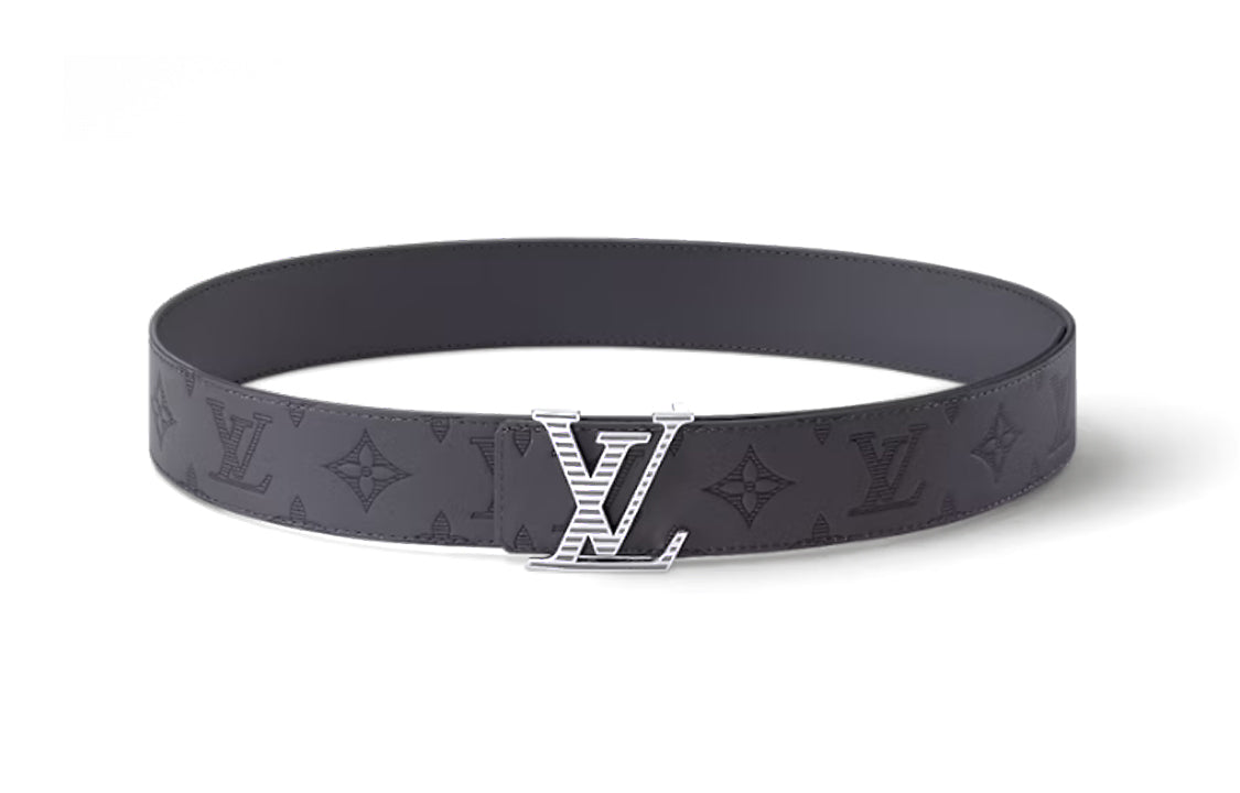 LOUIS VUITTON Smooth Leather, Palladium Leather Belts Men's Gray Width 4cm