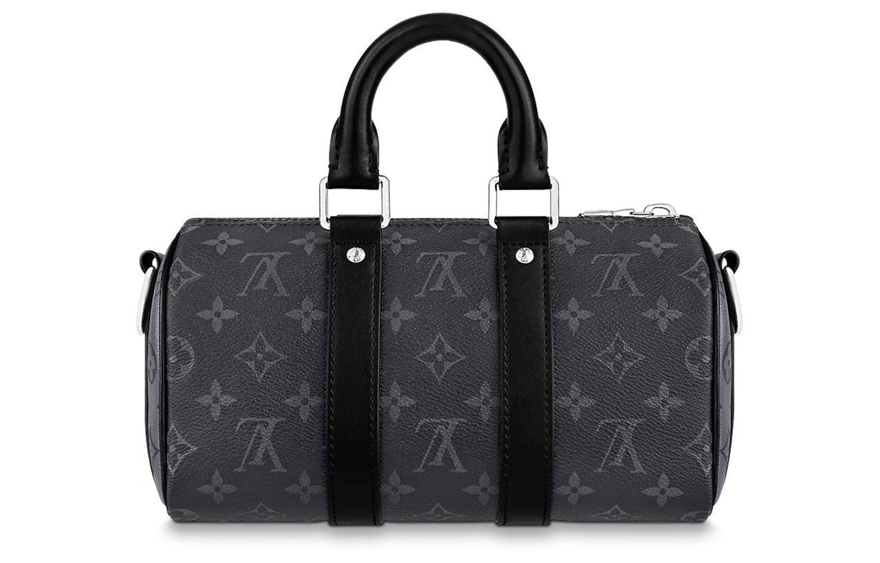 LOUIS VUITTON Keepall Coated Canvas With Leather Trim Handbag Shoulder Bag Crossbody Bag Regular Men's Black/Gray
