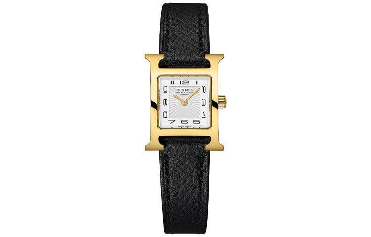 HERMES Heure H Wrist Watch Quartz Movement Genuine Leather Strap 21*17mm White Dial Women's Watch