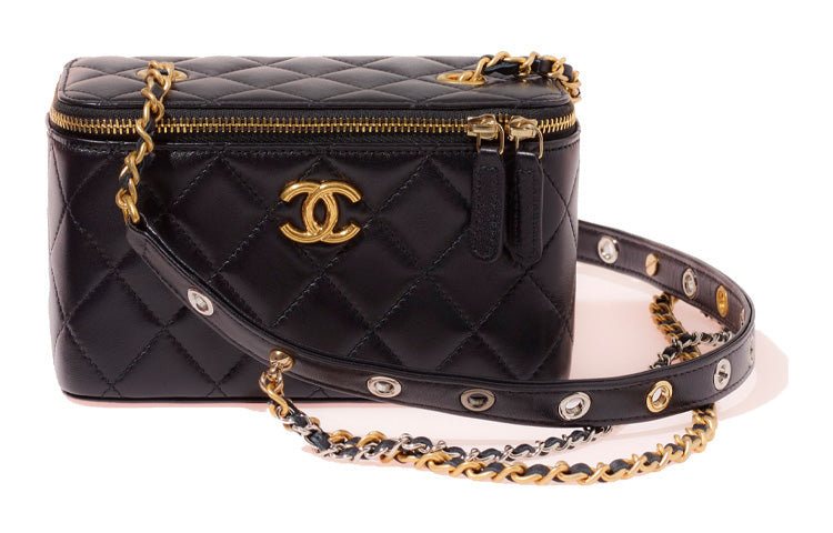 CHANEL Sheepskin Box Bag Mini Box Shoulder Bag Crossbody Bag Makeup Bag Women's Black
