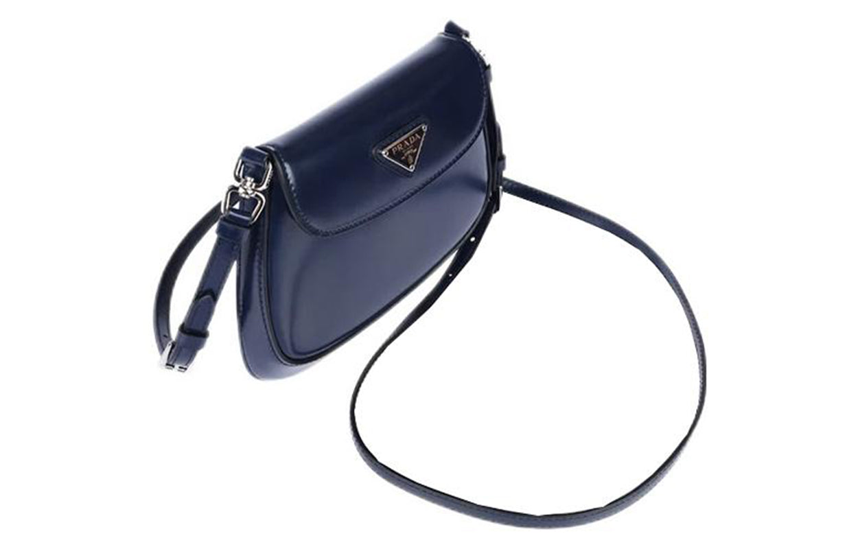 PRADA Cleo Shiny Cow Leather Shoulder Bag, Crossbody Bag Women's Baltic Sea Dark Blue
