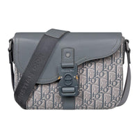 DIOR Oblique Print, Grain Cow Leather Saddle Bag, Messenger Bag, Crossbody Bag, Shoulder Bag Men's Dark Gray