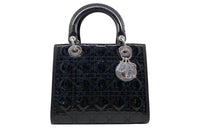 DIOR Lady Dior Patent Leather Calfskin Shoulder Bag Crossbody Bag Handbag Medium Size Women's Black