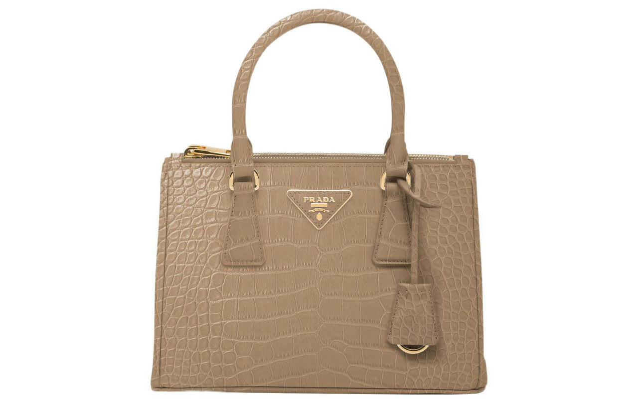 PRADA Galleria Killer Bag Crocodile Leather Shoulder Bag Crossbody Bag Handbag Small Size Women's Beige