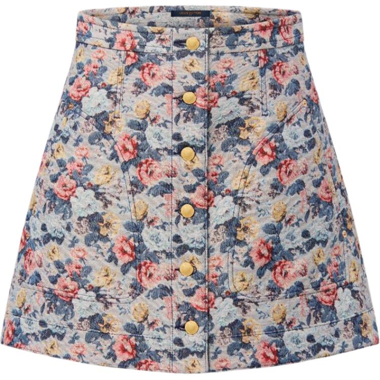 LOUIS VUITTON Floral Jacquard A-Line Skirt