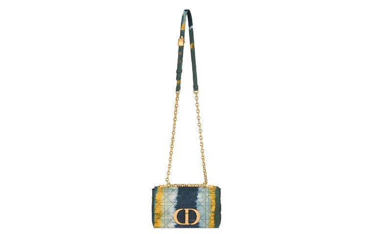 DIOR Caro Multicolor Denim Fabric Shoulder Bag Crossbody Bag Small Size Women's Multicolor