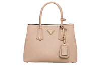 PRADA Double Leather Handbag Small Size Women's Pink