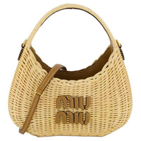 MIU MIU Wicker Wood Shoulder Bag Crossbody Bag Handbag Mini Women's Beige