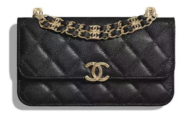 CHANEL 22K Autumn And Winter Leather Cell Phone Pouch, Shoulder Bag, Crossbody Bag Women's Black