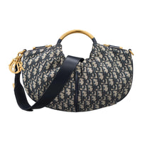 DIOR Oblique Jacquard Calfskin Shoulder Bag Crossbody Bag Handbag Women's Beige & Blue