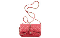 CHANEL Sheepskin With Gold Metal Crossbody Bag Women's Red