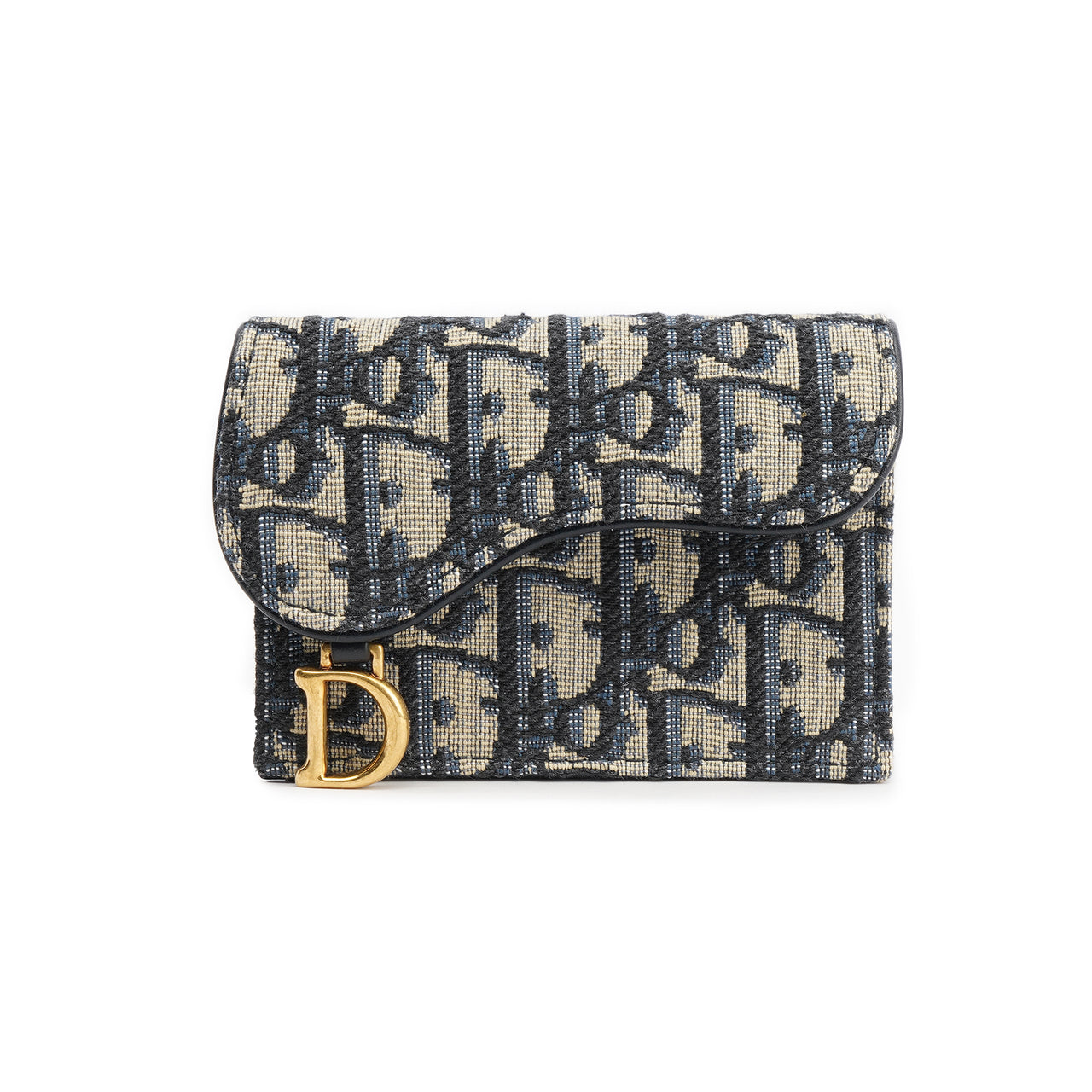 DIOR Small Saddle Flap Card Holder-Blue DIOR Oblique Jacquard