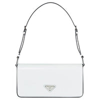 PRADA Shiny Leather Portable Crossbody Bag, Shoulder Bag Women's White