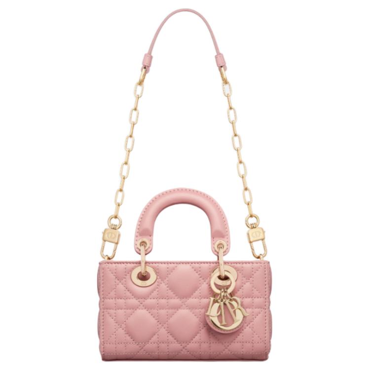 DIOR Lady D-JOY Lambskin Shoulder Bag Crossbody Bag Handbag Extra Mini Women's Light Pink