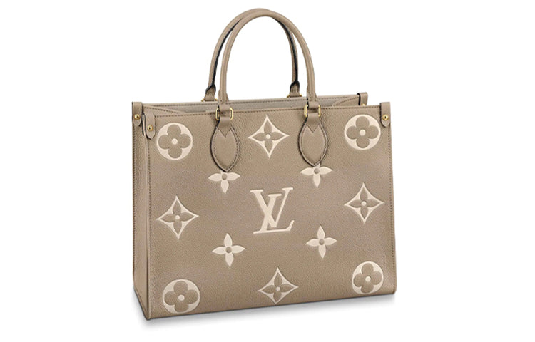 LOUIS VUITTON ONTHEGO Grained Calfskin Tote Bag Shopping Bag Shoulder Bag Handbag Medium Size Women's Elephant Gray