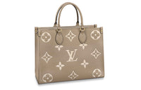 LOUIS VUITTON ONTHEGO Grained Calfskin Tote Bag Shopping Bag Shoulder Bag Handbag Medium Size Women's Elephant Gray