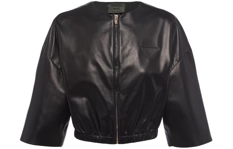 PRADA Cropped Leather Bomber Jacket