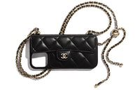 CHANEL Sheepskin 2-in-1 Wallet Phone Case Crossbody Cell Phone Pouch Women's Black