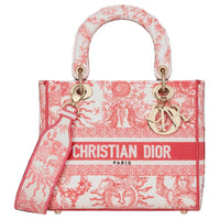 DIOR Lady D Lite Soleil Ruiyi Print Embroidery Dior Bag Shoulder Bag Crossbody Bag Handbag Medium Size Women's Coral