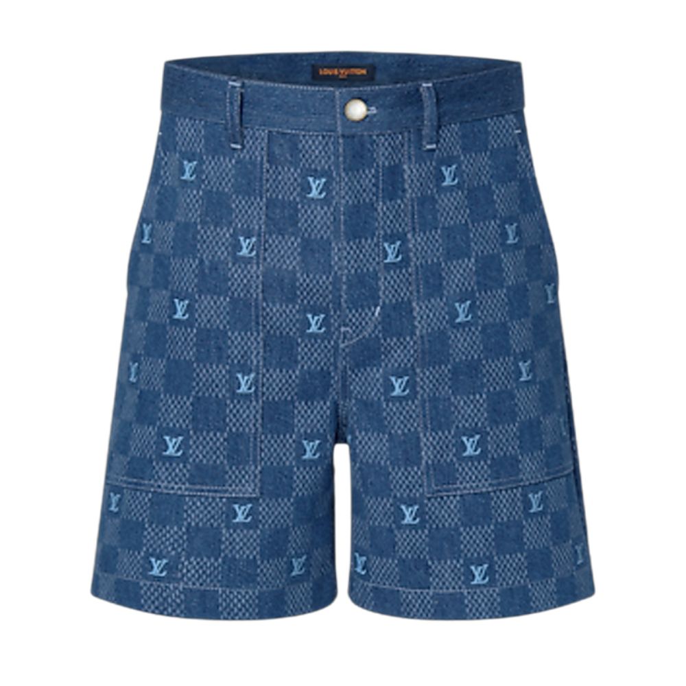 LOUIS VUITTON Embroidered Damier Denim Shorts