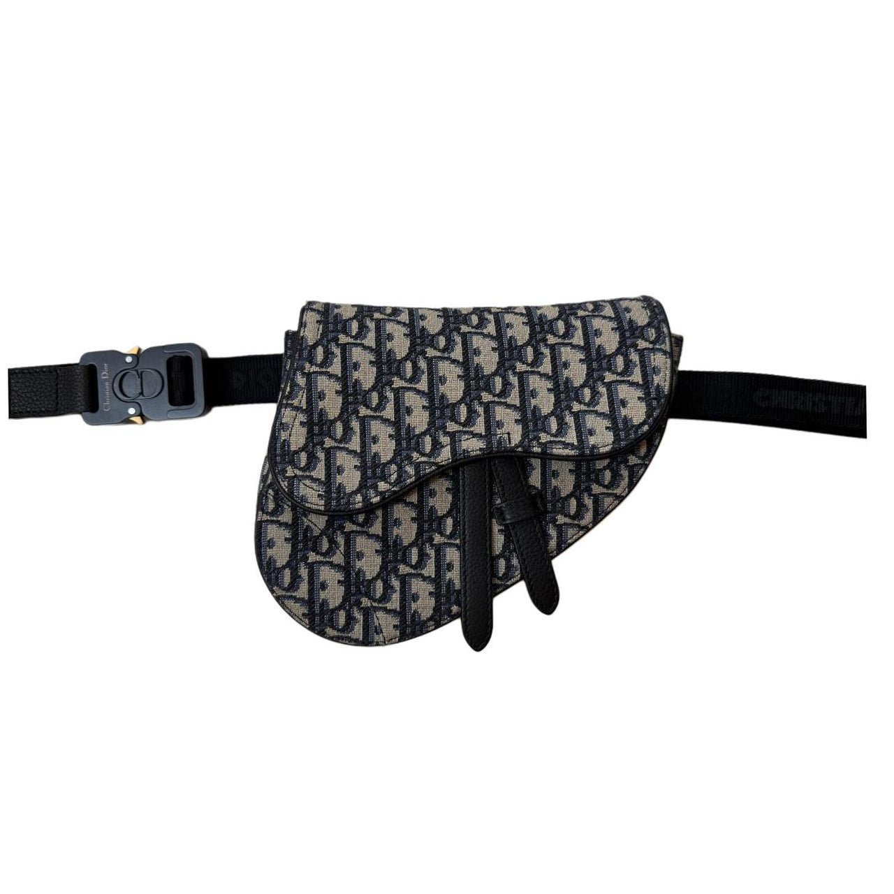 DIOR Saddle Jacquard Fabric Saddle Bag, Fanny Pack, Sling Bag, Crossbody Bag, Shoulder Bag Men's Black Beige