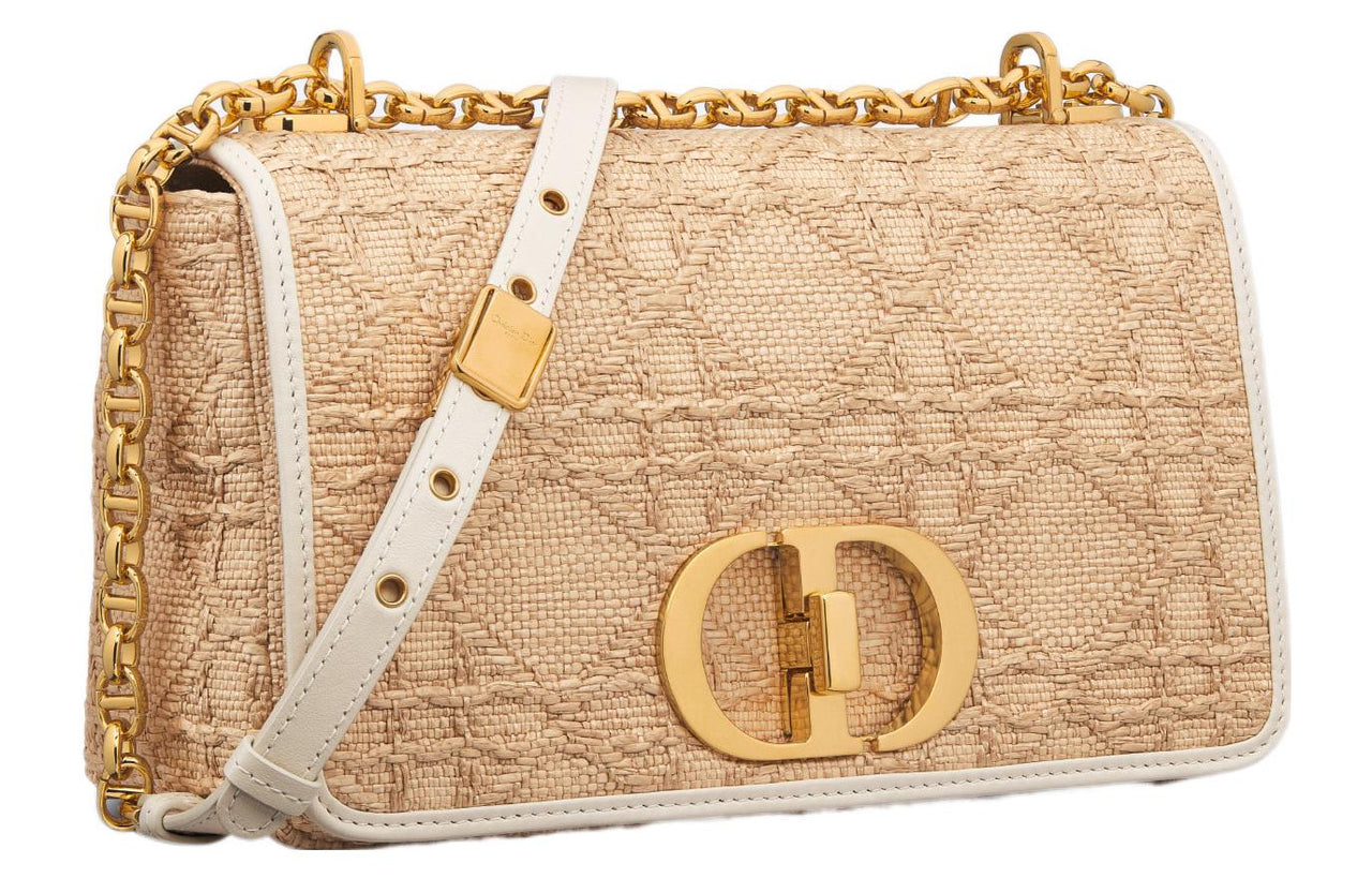 DIOR Caro Macrocannage Raffia Crossbody Bag Shoulder Bag Women's Natural Color