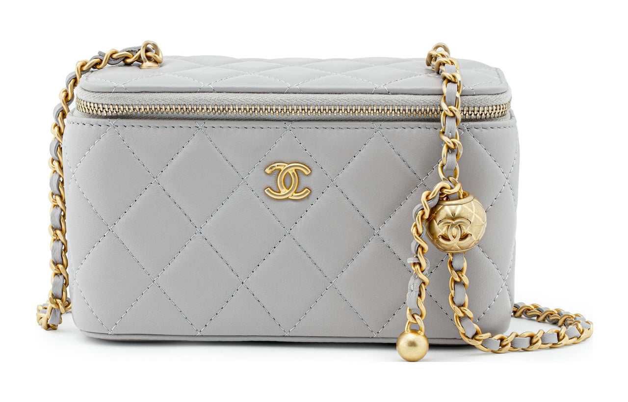 CHANEL Little Golden Ball Sheepskin Box Bag Handheld Shoulder Bag Crossbody Bag Women's Gray