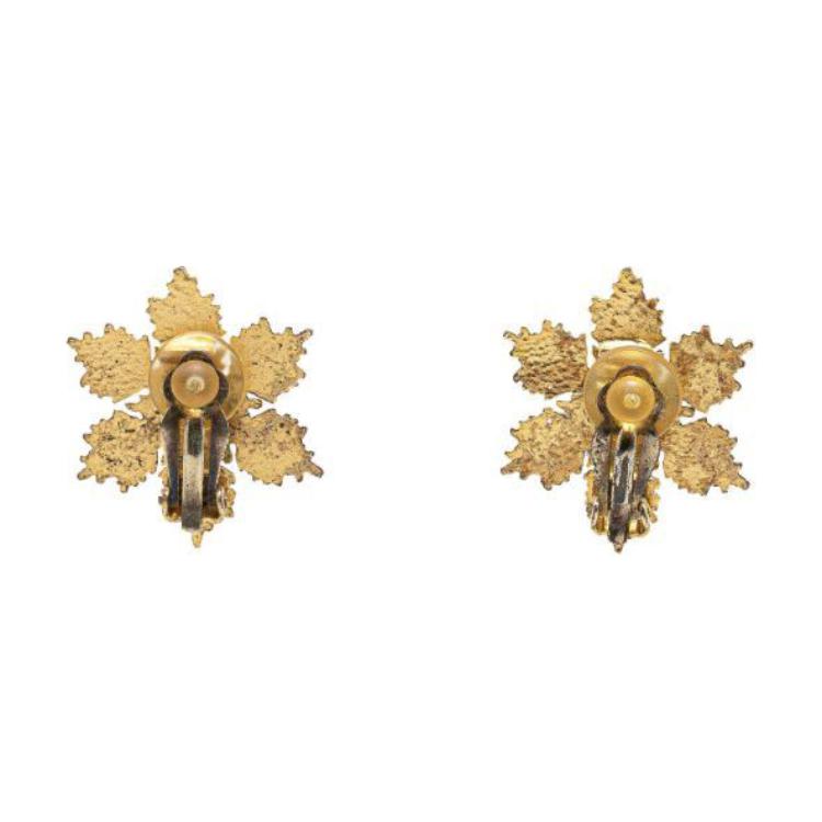 CHANEL 2001 Plated Cc Snowflake Clip On Costume Earrings