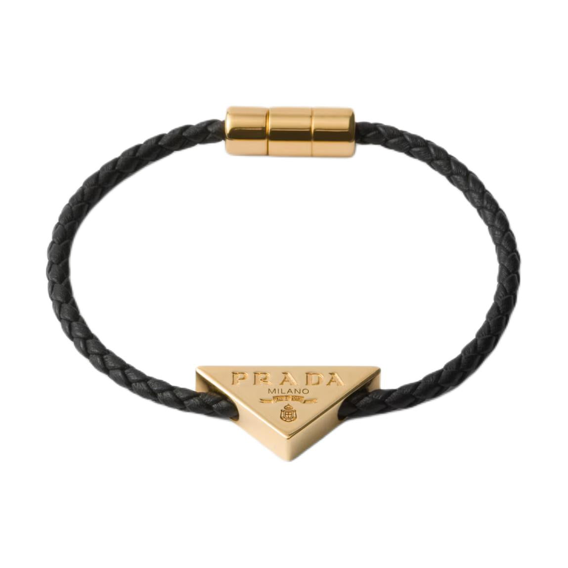 PRADA Metal Nappa Leather Bracelets Unisex Gold