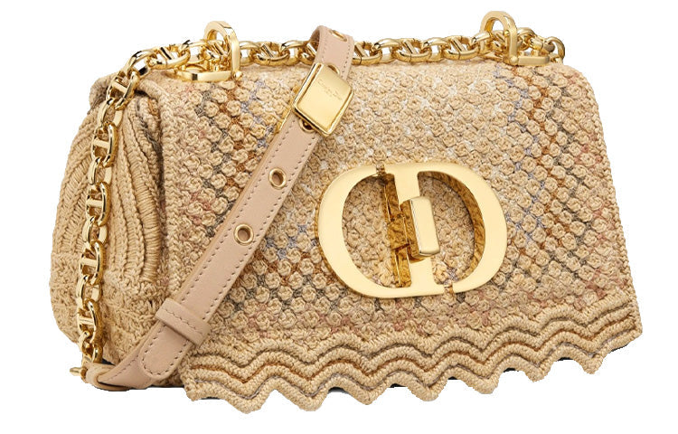 DIOR Caro Series Cotton Embroidery Crossbody Bag Trumpets Women's Gold