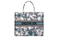 DIOR BookTote Embroidery Tote Bag, Shopping Bag, Handbag Large Size Women's White & Midnight Blue