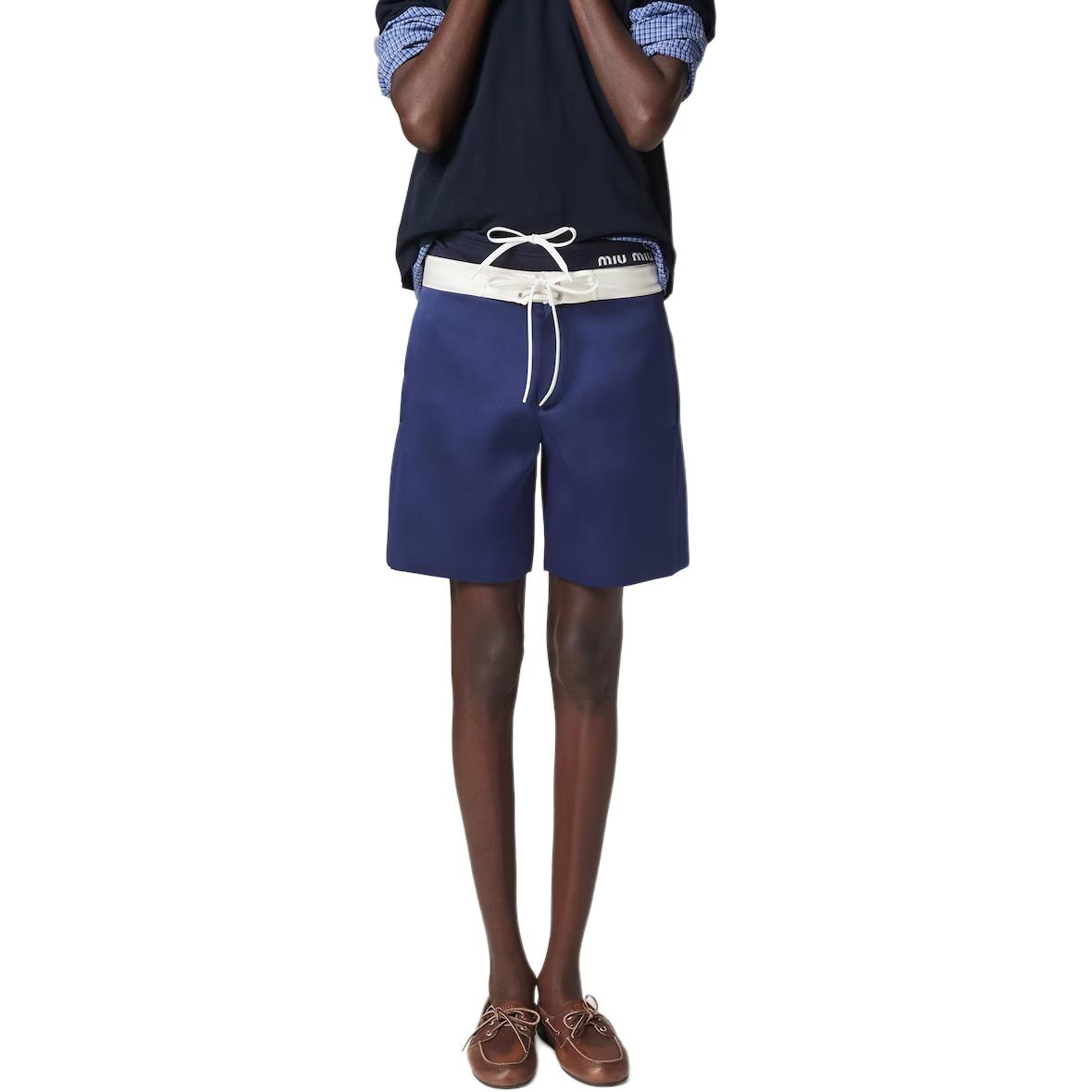 MIU MIU Contrasting Waistband Drawstring Satin Shorts