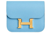 HERMES Constance Slim Epsom Leather Wallet Card Holder Coin Purse Fanny Pack Regular Women's Sky Blue